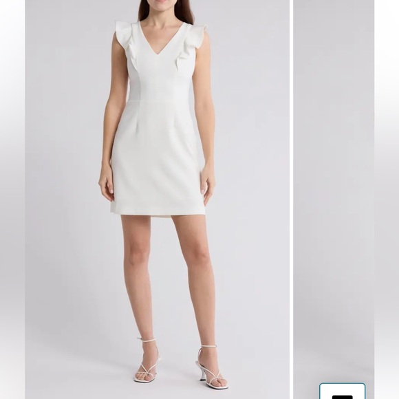 NWT French Connection Whisper white v-neck ruffled A-line mini dress Size 12 - Picture 1 of 17